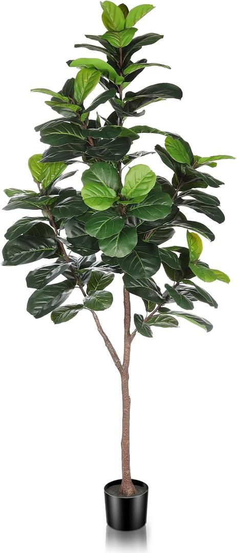 LYERSE Artificial Fiddle Leaf Fig Tree - 6.5ft Faux Ficus Lyrata Plant with 108 Fiddle Leaves Fake Fig Silk Tree in Pot Artificial Tree for Indoor Outdoor Home Office Perfect Housewarming