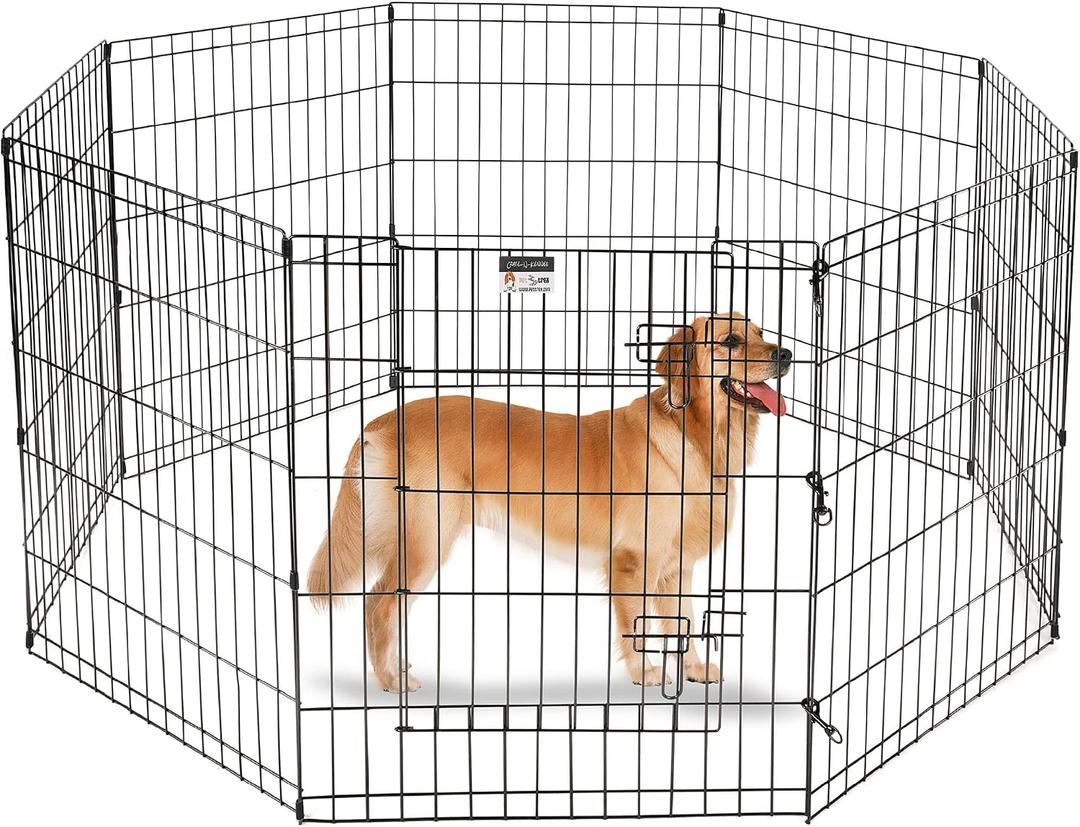 Dog Playpen - Foldable Metal Exercise Puppy Play Pen with 8 24x30in Panels - Indoor/Outdoor Pen with Door for Dogs, Cats or Small Animals by PETMAKER