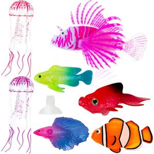 Weewooday 7 Pieces Artificial Fish Colorful Fake Fish Glowing Effect Aquarium Decor Floating Ornament for Tank Decoration (Elegant Color)