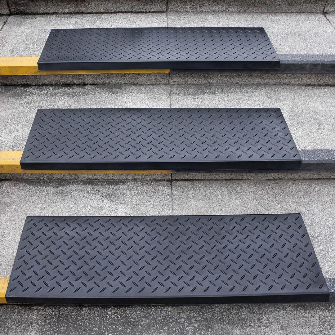 Spurtar Rubber Stair Treads, 29.69" x 9.85" 3PCS Outdoor Rubber Stair Treads Non-Slip for Wooden with Nosing Concrete Marble Tile Metal Steps, Black