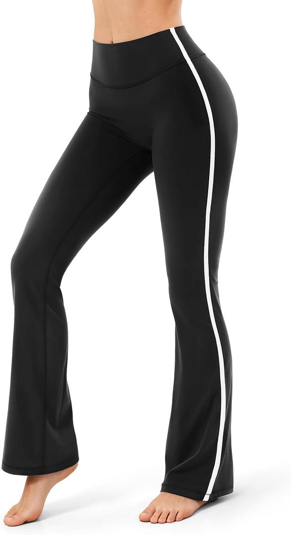 Flare Workout Leggings for Women Side Stripes - High Waisted Seamless Track Pants 31" for Yoga Gym Pilates, Black Medium
