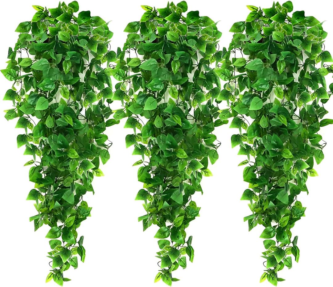Ageomet 3pcs Artificial Hanging Plants, 3.6ft Fake Ivy Vine for Wall House Room Indoor Outdoor Decoration (No Baskets)