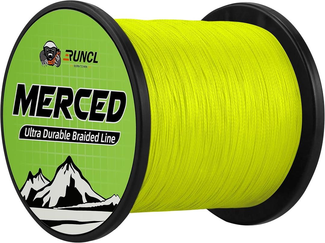 RUNCL Braided Fishing Line Merced, 1000 500 300 Yards Braided Line 4 8 Strands, 6-200LB - Proprietary Weaving Tech, Thin-Coating Tech, Stronger Smoother for Freshwater Saltwater (Hi-Vis Yellow)