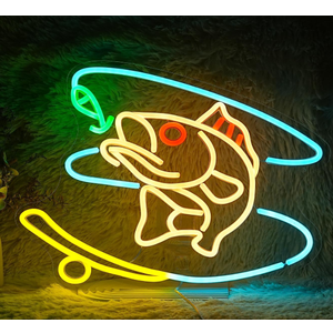 Fishing Neon Sign Dimmable Fish Neon Light for Wall Decor LED USB Powered Fishing Hook Lights for Fishing Gear Store Yacht Man Cave Living Room Boys Gifts(Multicolor 15.7‘’*12.4‘’）