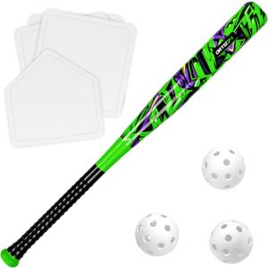 Grand Slam Set- Graffiti Plastic Bat, David Ortiz Backyard Baseball Set with 3 Balls, 4 Throw Down Bases