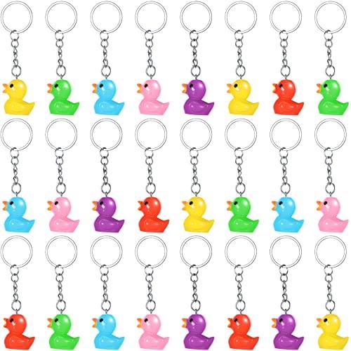Yoande Plastic Duck Keychains Duck Party Favors Cute 3D Duck Chains Small Ducky Pendant Accessories for Birthday Party Baby Shower (Multi Color, 24 Pack)