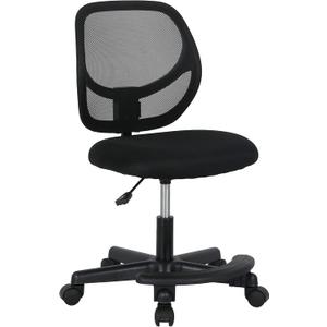 Amazon Basics Kids Adjustable Height Mesh Low-Back Swivel Desk Chair with Footrest, Rolling Chair with Casters for Smooth Mobility, Black, 21.85 x 21.85 x 29.33 inches