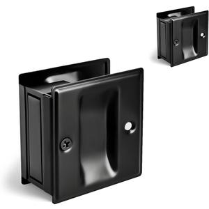 HOMOTEK 2 Pack Privacy Pocket Door Pull - No Switch Plate, Replace Old Or Damaged Passage Pulls, 2-3/4'x2-1/2', Black