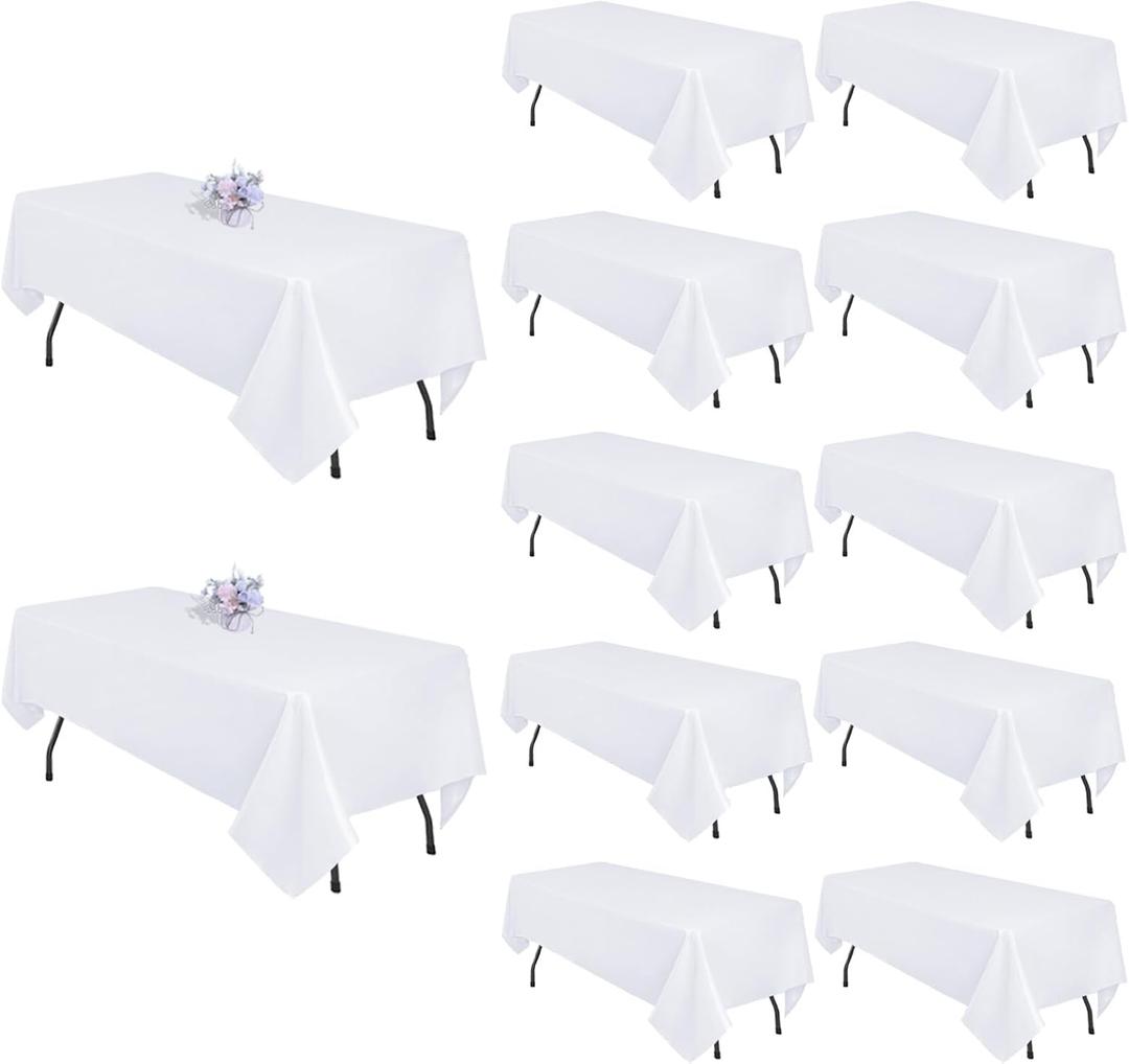12 Pack White Table Cloth 60x126 Inch Rectangle Tablecloths for 8 Foot Rectangle Tables, Wrinkle Resistant Washable Polyester Fabric Rectangular Table Cover for Dining Banquet Wedding Party
