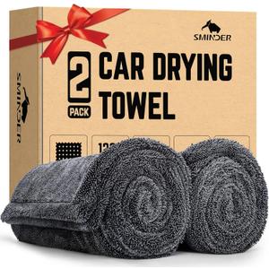 2-Pack 1200 GSM Car Drying Towels  Microfiber Towels for Cars (36" x 24"), Ultra-Absorbent, Streak-Free, Scratch-Free, No Water Spots, Double-Twist Pile & Edgeless Design (Gray)