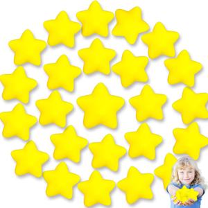 24pcs Star Stress Balls, Mini Foam Squeeze Balls, Yellow Anxiety Relief Toys for School Rewards, Carnival Prizes, Party Favors, Hand Exercise