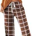Ekouaer Women's Pajama Pants Pjs with Pockets 2XL, Brown Plaid