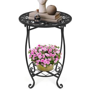 Metal Side table, 18inch Round Side End Table, Outdoor Side Table Patio Bistro Table, Weather Resistant Portable Outdoor and Indoor End Table Drink Table for Garden Balcony Yard, 25"Height