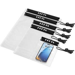 HEETA 5-Pack Clear Waterproof Dry Bag Pouch, Water Tight Cases Dry Bags Document Holder for Camera Mobile Phone Maps, Kayaking Boating (Black)