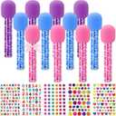 12 Pcs Microphone Candy Tubes Kpop Themed Birthday Party Decor 10'' Fake Plastic Microphone Prop Toy with Stickers for Karaoke Disco Singer Stage Favors, Candy Not Included (Purple, Pink, Blue)