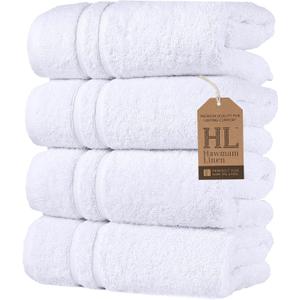 Hawmam Linen White Hand Towels for Bathroom, Set of 4, 16x29 Inch, Premium Turkish Cotton, Highly Absorbent Hotel Collection, Blissful Luxury Spa Feel, White Towels
