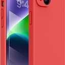 Miracase Designed for iPhone 14 Case with Screen Protector,[Upgraded Enhanced Camera Protection],Shockproof Liquid Silicone Case with Microfiber Lining, 6.1 inch, Coral Red