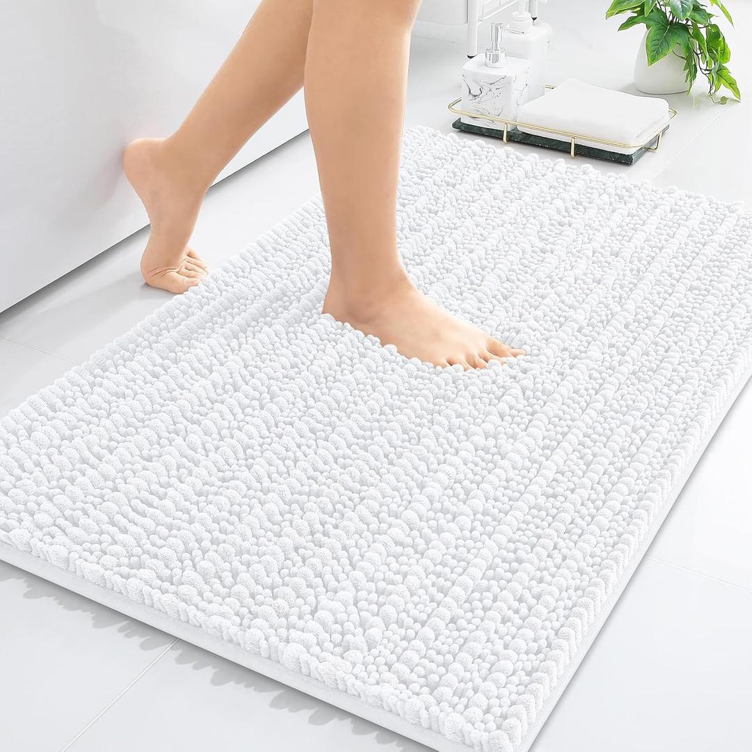 Arotive Luxury Chenille Bathroom Rug Mat, Extra Soft Thick Absorbent Shaggy Bath Rugs, Non-Slip Machine Wash Dry, Plush Bath Mats for Bathroom, Shower and Tub, 24x16, White