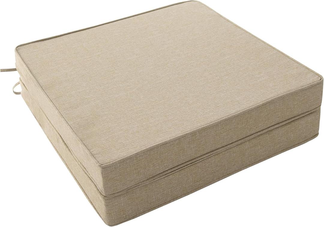 Outdoor Chair Cushions, Water-Resistant & Fade-Resistant, Patio Furniture Square Seat Replacement Chair Pads with Ties, Removable Cover, Non-Slip Bottom, Set of 2, 19 x 19 Inch, Natural