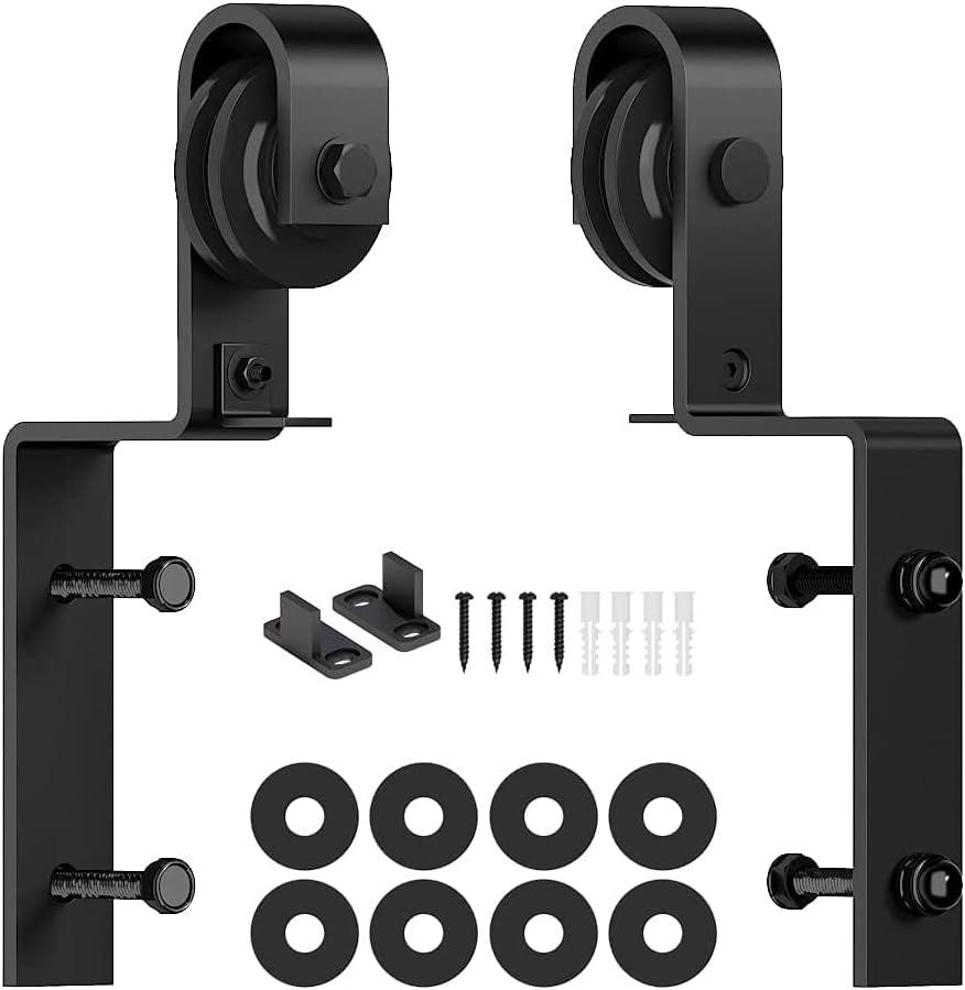 skysen Heavy Duty Sliding Barn Door Hardware Single Track Bypass Double Door Kits Roller Set (Bypass J Hanger Set)
