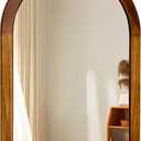 Arched Mirror 22 x 30 Inch,Brown Wood Rustic Bathroom Tempered Wall Mirror with Wood Frame,Round Corner Arch Farmhouse Wooden Vanity Mirror for Living Room,Entryway or BedroomWalnut Brown