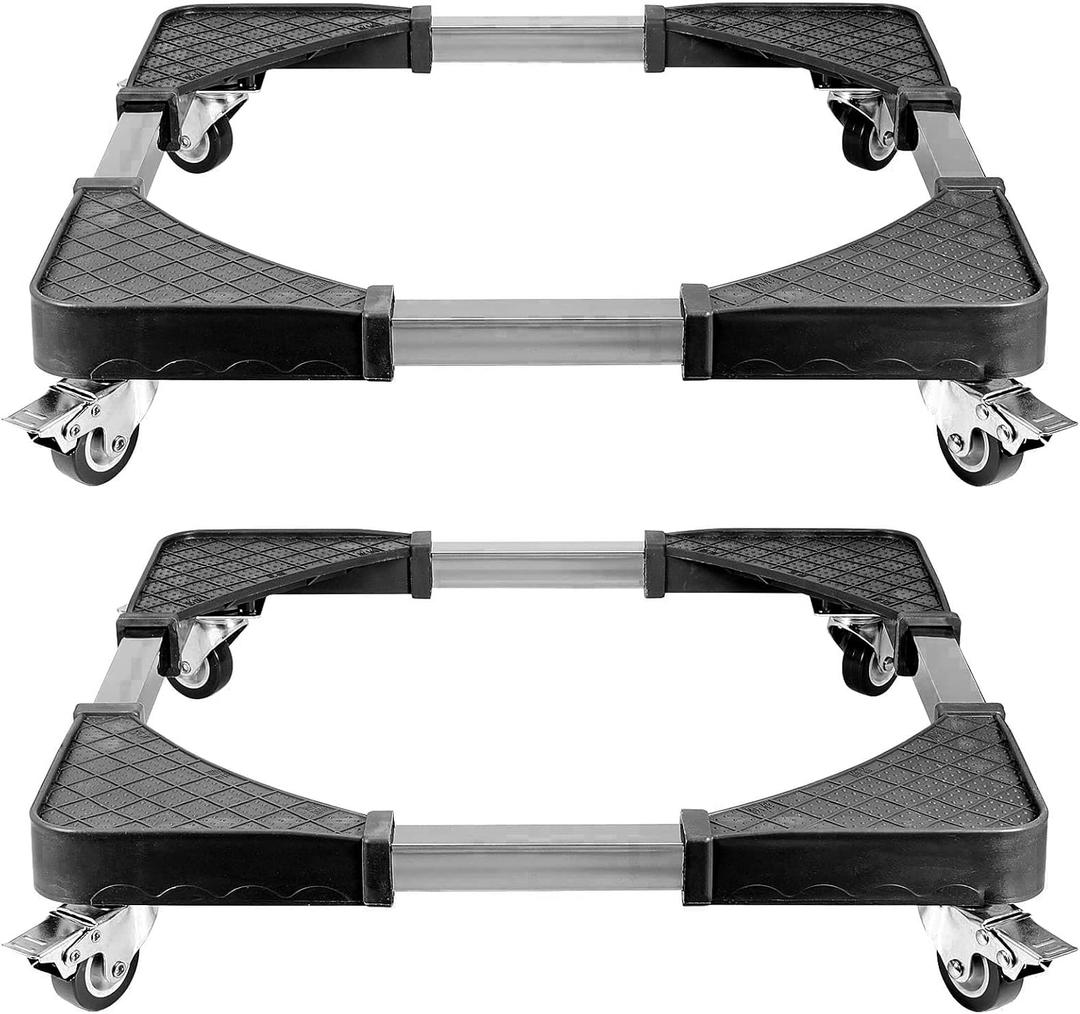 SINJEUN 2 Pack 19.7 to 25.6 inches Adjustable Furniture Dolly Stand, Telescopic Mobile Roller with 4 Locking Wheels, Adjustable Moving Dolly for Washing Machine, Dryer, Refrigerator, 500 Lbs Capacity