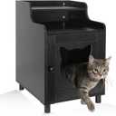 DOUSY- Small Wooden Cat Litter Box Enclosure, Hidden Litter Box Furniture Enclosed Cat Washroom Storage Cabinet, Side Table, Nightstand, Indoor Pet House 15.8 x 15.8 x 24 Inches, Black