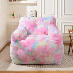 Large Bean Bag Chairs for Adults & Teens & Kids, 3FT Memory Foam Bean Bags with Filler, Ultra Soft Faux Fur - Fluffy Bean Bag Chair for Living Room Bedroom College Dorm (Colorful Rainbow)