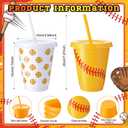 Sieral 30 Pcs Softball Cups with Straws and Lids, 16 oz Reusable Plastic Tumblers Iced Coffee Travel Mug Sports Softballs Water Bottle for Softball Theme Party Favor Birthday Decorations