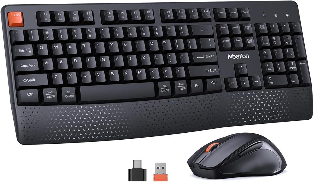 MEETION New Wireless Keyboard and Mouse, Computer Keyboard Mouse Combo, 3 DPI Adjustable Mouse Full-Sized Cordless Keyboard, for PC/Computer/Laptop/Windows/Mac, Black New 2025