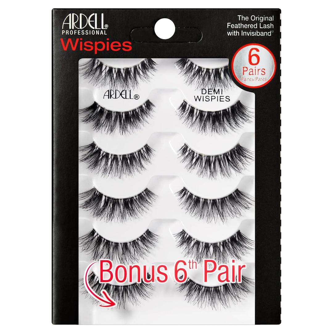 Ardell Demi Wispies Eyelashes  Multi-Dimensional, Eyelashes Natural Look, 6 Pairs (Black)