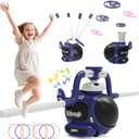 4-in-1 Kids Outdoor Game Toy, Auto Disc Launcher, Jump Dodge & Ring Toss, Interactive Sports Play for Boys & Girls (Blue)