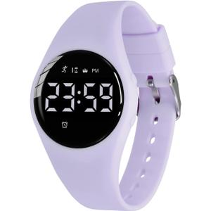 Kids Watches for Girls Boys Digital Sport Watch with Step Counter Pedometer Vibration Alarm Clock, No App Waterproof Fitness Tracker Kids Watch Boys Girls Teens Students Ages 5-16 (104-F-LightPurple)