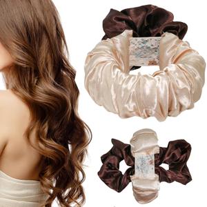 Heatless Hair Curler Overnight to Sleep In,Heatless Curling Scrunchie for Women Soft Silk Lazy Rollers Headband for Long Hair Overnight. (Brown, normal) (1 Count (Pack of 1))