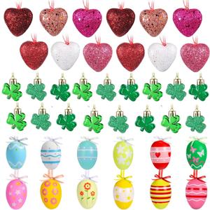 Jutom 54 Pcs Easter Ornaments for Tree Hanging Easter Egg Shamrock Clover Heart Ornaments Decorations for Small Tree St. Patrick's Day Home Holiday Party (Classic Style)
