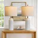 24" Modern Ceramic White Bedside Lamp Set of 2 Table Lamp for Bedroom Decor Farmhouse Table Lamp for Living Room Office Dorm