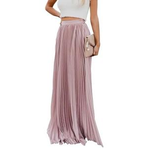 Ebossy Women's High Waist Flowy Pleated Chiffon Maxi Skirt, M