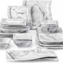 MALACASA 26-Piece Marble Grey Square Dinnerware Sets, Flora Porcelain Dinner Set for 6, Service for 6, Microwave & Dishwasher Safe, BPA, Lead & Cadmium Free