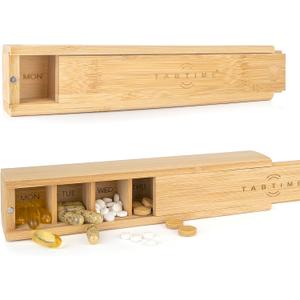 Bamboo Weekly Pill Organizer - 7 Day Wood Tablet Box - Ideal Aesthetic Pill Organizer for Vitamins or Supplements