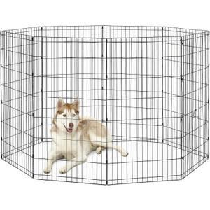MidWest Homes for Pets Folding Metal Dog Exercise Pen, Indoor/Outdoor Playpen with No Door, Provides 16 Sq Feet of Play Space, 48-Inches Tall, Black E-Coated