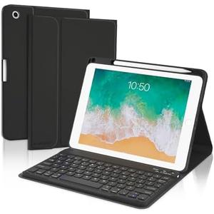 BOBOLEE Keyboard Case for iPad 9.7 inch 6th 2018, 5th Gen. 2017, Air 2 2014 Released, Wireless Detachable Keyboard, Thin Slim Folio Cover Shell with Pen Holder, Auto Sleep Wake, BL
