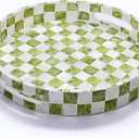 12.6" Capiz Decorative Tray with Handles, Checkered Round Serving Tray for Coffee Table, Kitchen Counter, or Bathroom (Pistachio Green)