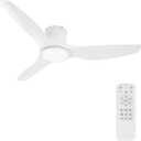 52 Inch Ceiling Fan with Light, Remote Control Flush Mount Low Profile for Bedroom Living Room Home Office,DC Motor,Reversible,White