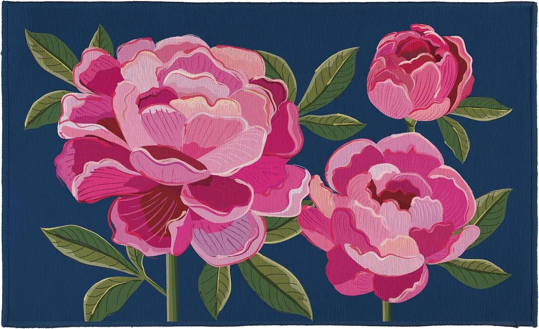 Evergreen Flag Peony Garden Washable Door Mat for Front Door Entrance Outdoor and Indoor, 30"x18" Non-Slip Floor Mats for Entryway Kitchen Bedroom