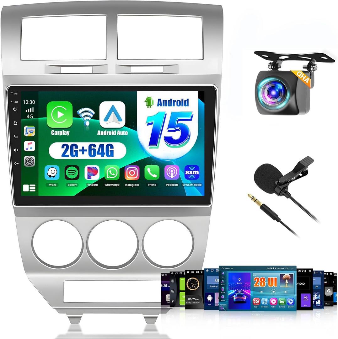 2+64G Radio for Dodge Caliber 2007-2012 CarPlay Car Stereo Android 15 Touchscreen 10.1" Android Auto Backup Camera GPS EQ 28UI