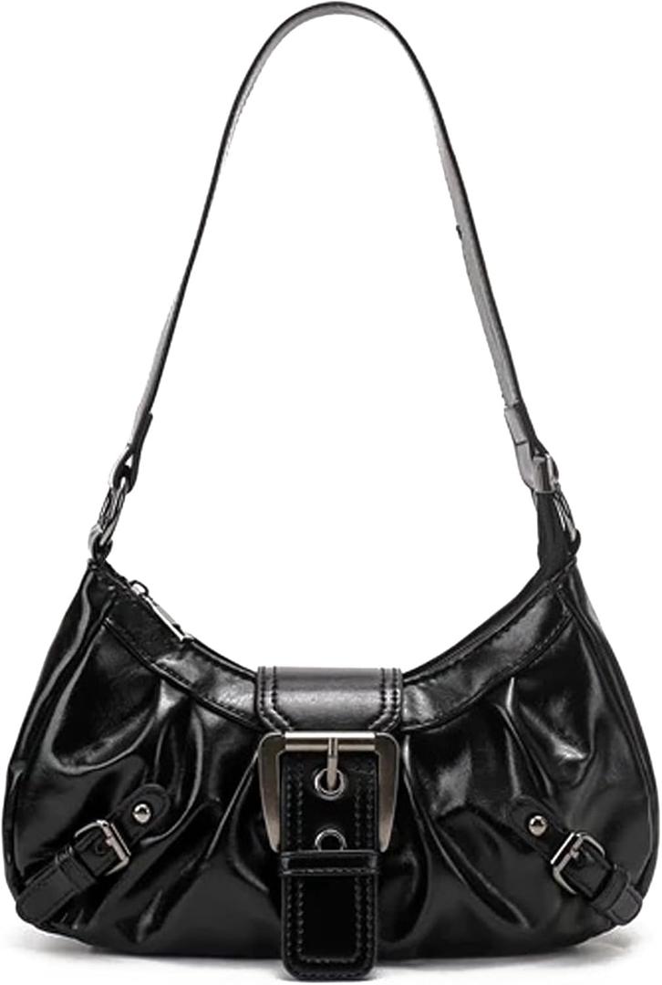 Y2K Trendy Purse for Women, Leather Buckle Punk Hobo Clutch Purses Bags for Ladies Top Handle Shoulder Bag