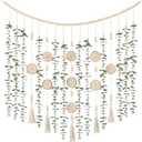 Dahey Hanging Artificial Plant Eucalyptus Wall Decor 43'' Wooden Bead Garland with Fake Greenery Leaves Boho Rustic Farmhouse Wall Art for Living Dining Room Bathroom Bedroom Kitchen Decoration