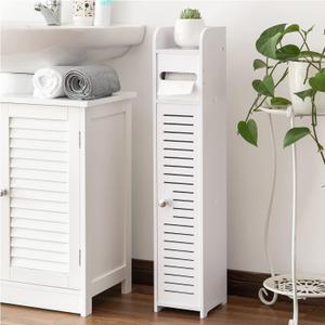 AOJEZOR Toilet Paper Holder Stand: Small Bathroom Storage Cabinet for Small Spaces,White