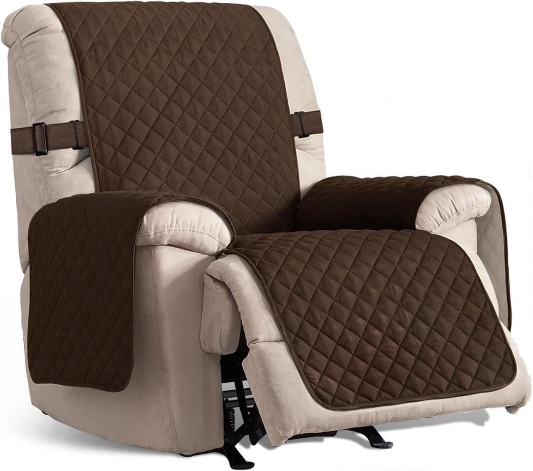 HOMERILLA Recliner Chair Covers Reversible Cover Washable for Large Recliner with Adjustable Straps Protector for Pets (Recliner 30", Chocolate/Beige)
