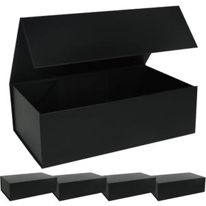 Large Black Gift Box with Magnetic Lids 13.8x8.3x4.4 in, Bridesmaid Groomsman Proposal Boxes, Collapsible Rectangle Storage Box 5 Pack